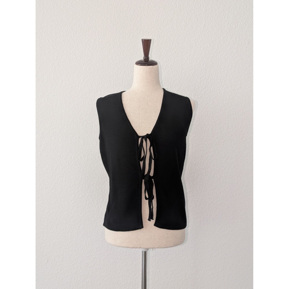 LILLUSORY Womens Black Knit Tie Front Vest XS New